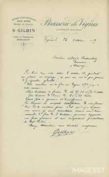 Certificat de la Brasserie S. Gilbin (Vignes-la-Côte)